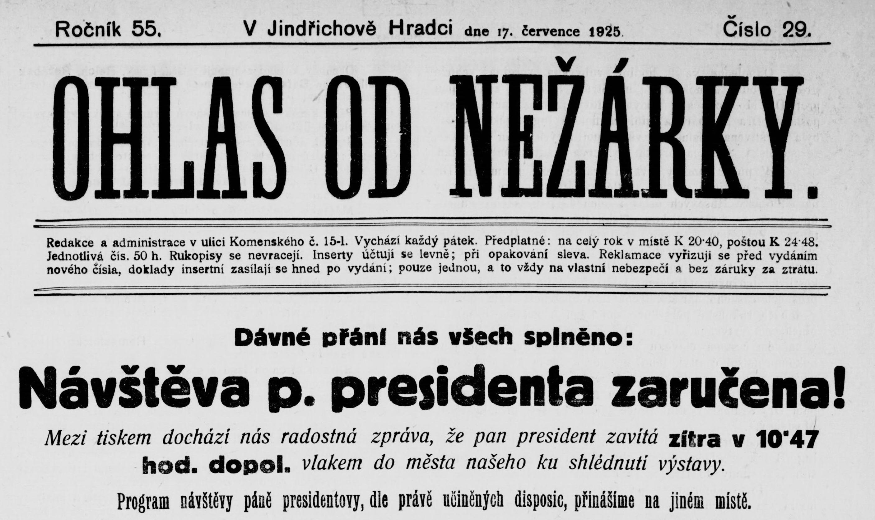 1925 návštěva prezidenta